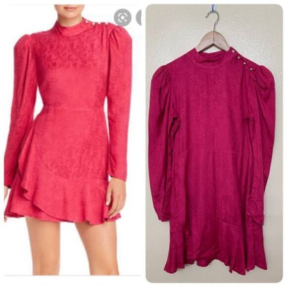 Rahi Sophie Ruffled Floral Jacquard Mini Shift Dress Small Fuschia Pink - Picture 1 of 12